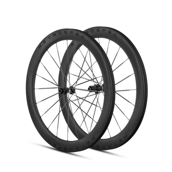 Retrospec Rs H280 700c Carbon Road Bike Wheelset, 58mm Carbon Rim With Carbon Spokes, 54t Ratchet Hub, Center Lock Disc, Tubeless Ready Lightweight 1230g Pair